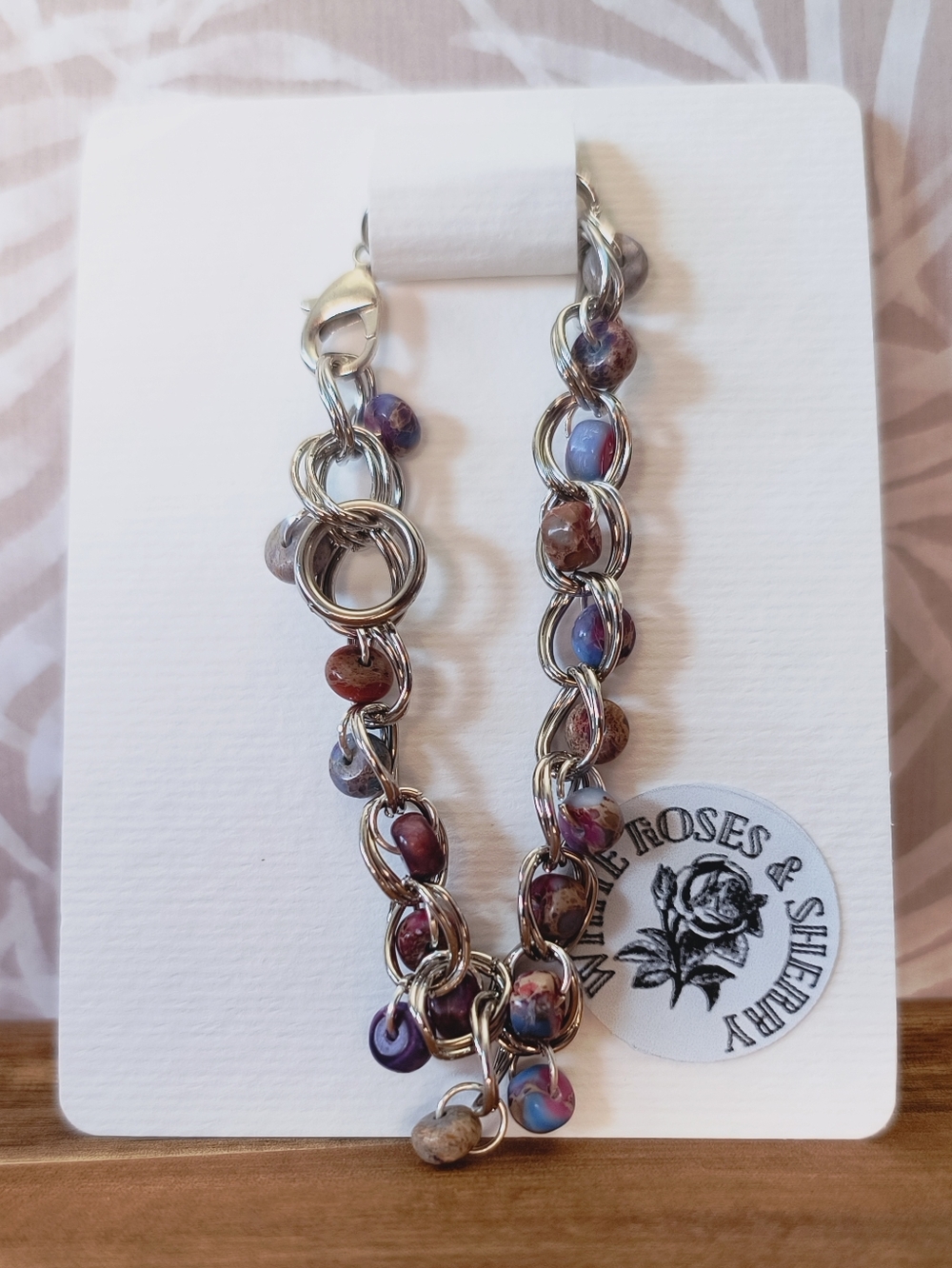 Hand-Woven Silver Chainmaille Bracelet | Natural Imperial Jasper | Nickel-Free